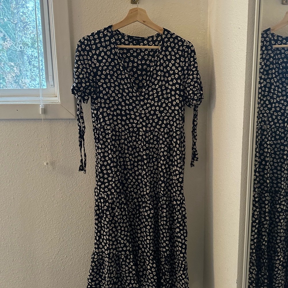 Madewell Black and White Floral Midi Dress